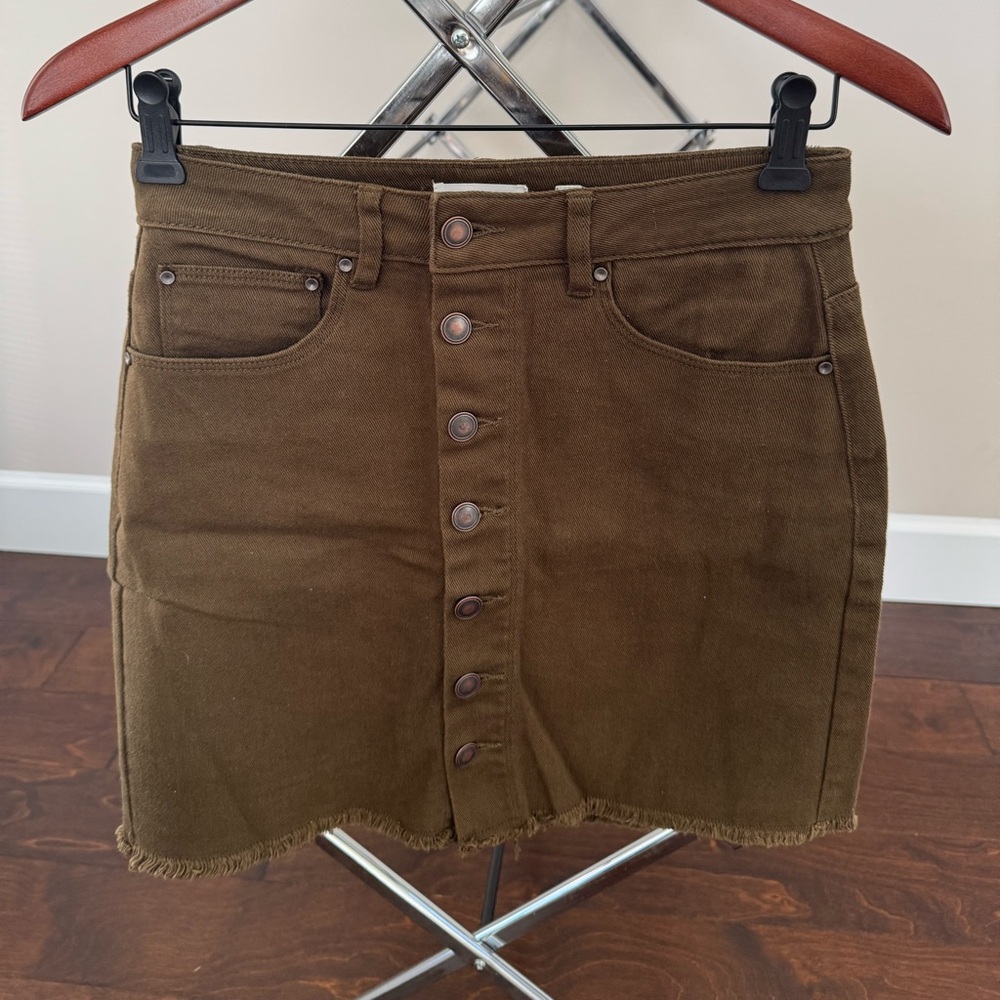 Wrangler Khaki Button-Front Mini Skirt